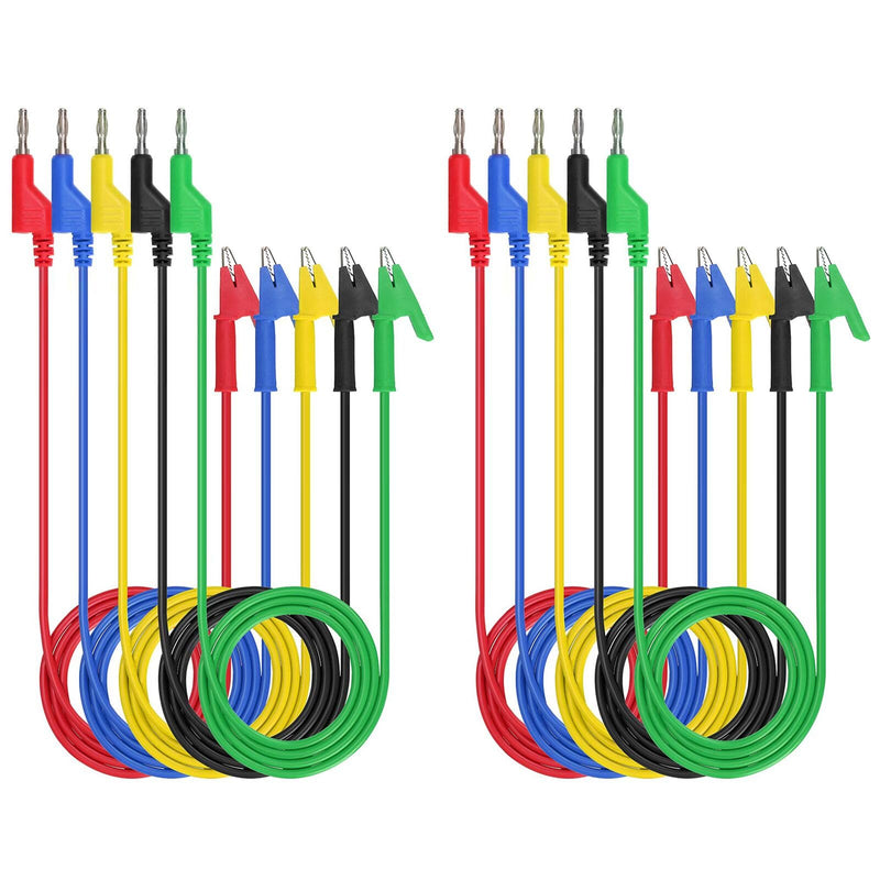 [Australia - AusPower] - UMLIFE 10PCS Multimeter Banana Plug to Crocodile Alligator Clip Test Probe, 4mm, 1000V/15A, 3.3ft/1m, Multicolor 