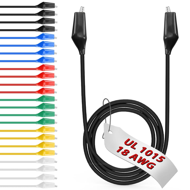24pcs/20in. Alligator Clips Electrical with Wires UL1015/18AWG, 6 Colors Jumper Test Leads Set, 1.77in. Clips Soldered with Wires-EDGELEC 20 in. (50cm) 24pcs