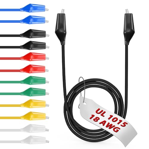 12 Pcs Alligator Clips Electric with Wires (18AWG/UL1015) 6 Colors Test Lead Set, 1.77" Clips, Soldered Jumper Wire Kit for Testing EDGELEC 20 inch(50cm) Pack of 12