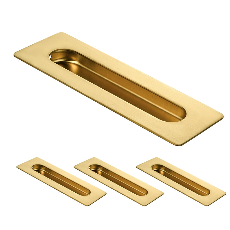 HOMOTEK 7 in Flush Pull Sliding Closet Door Handles 4 Pack Recessed Rectangular Big Handles Bypass Door Handles, Large Size Stainless Steel Barn Door Finger Pull Set, Free of Sharp Edge(Brushed Brass) Large-18cm 4Pack-Brushed Brass