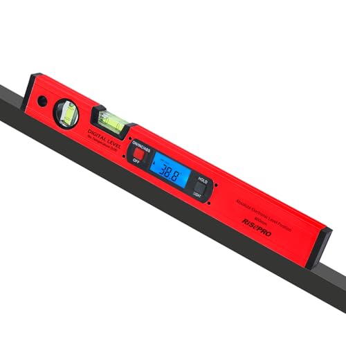 Inclinometer, RISEPRO Digital Inclinometer Angle Finder Gauge Spirit Level Upright Magnet 360° Range 416mm Long with Backlight Red