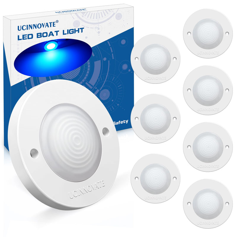 8Pcs 3.15'Round LED Marine Boat Courtesy Light, IP65 Waterproof, Transom Mount, Night Fishing, 12-24V, Blue 8PCS-3.15INCH Blue (White housing)