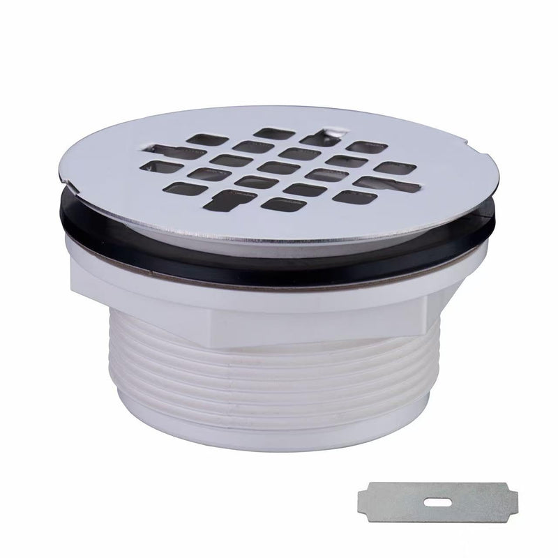 HIDROP Brushed Nickel No Caulk Shower Drain, PVC Compression Shower Floor Drain with 4-1/4" Stainless Steel Round Grid Strainer Cover