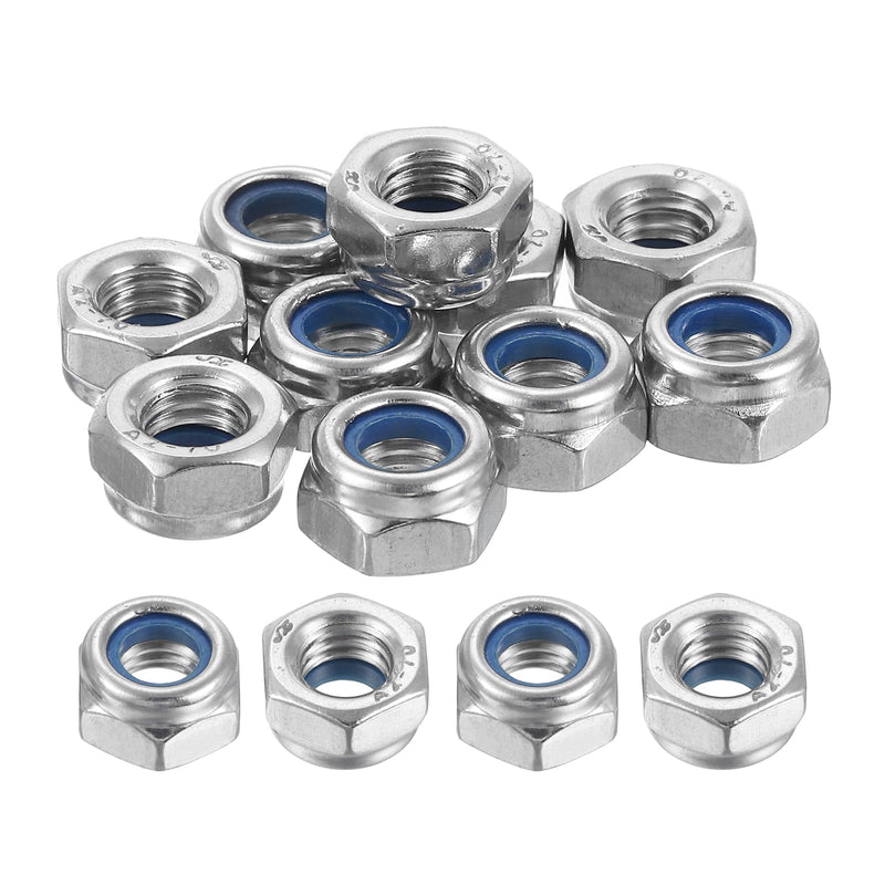 [Australia - AusPower] - uxcell Left-hand Lock Nuts, M6x1mm 304 Stainless Steel Thread Hex Nylon Insert Lock Nut for Assembling and Fastening, Silver 10pcs 