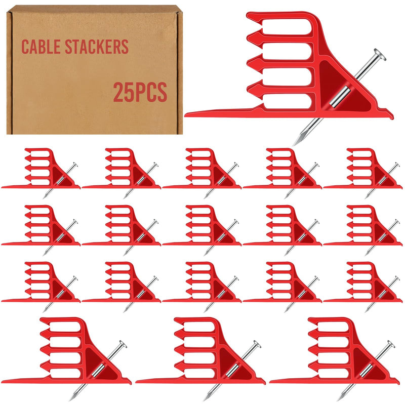 [Australia - AusPower] - 25 Pcs Cable Stackers Electrical Cable Staples Wire Stackers Insulated Multi Cable Staple Sort out Electric Cables Efficient Cable Organization for Various Quantities of Cables (Red) 25 
