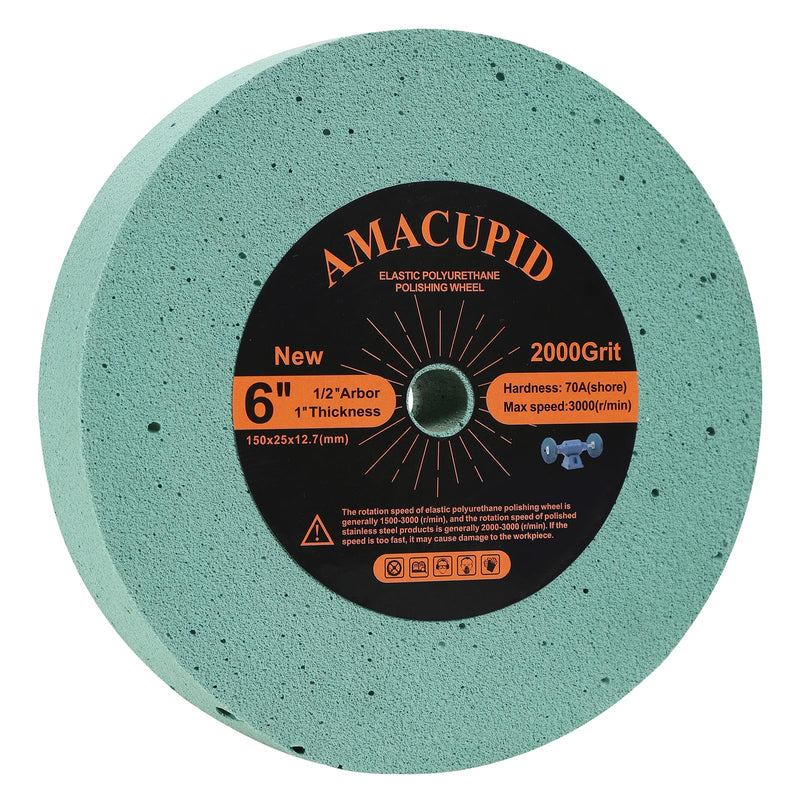 Elastic Polyurethane Buffing Wheels 6 Inch 2000 Grit. for Mirror Polished Stainless Steel, Copper etc. Silicon Carbide Abrasive. for Bench Grinder Polishing Machine. 1/2 Inch Arbor