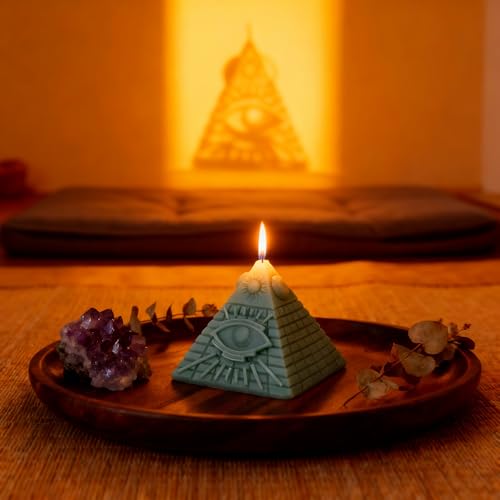 Pyramid Shape Healing Scented Candle,Eye of Providence Purify Spiritual Soy Wax Essential Oil Chakra Aroma Candle for Wedding Anniversaries Birthday Holiday Gift,Prefect for Meditation Relief-Blue