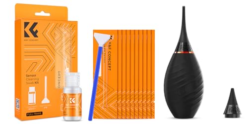 K&F Concept 24mm Full Frame Sensor Cleaning Swab*10+20ml Sensor Cleaner+Long Nozzle/Short Nozzle Air Blower Compatible with Nikon Sony Canon DSLR Camera Sensor