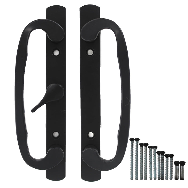 Patio Door Handle 3-15/16 Inch(10cm) Hole spacing （Right and Left Handed）(fit for 45degree Mortise Lock but NOT Included) Non-keyed (Centered, Black) centered