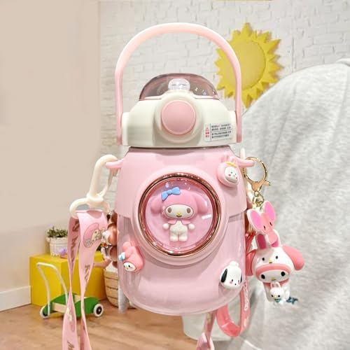 Cute Stainless Steel Water Bottle with Portable Stylish Perfect Sport Set, Vacuum Insulated Bottles 24.6oz (Pink) Pink