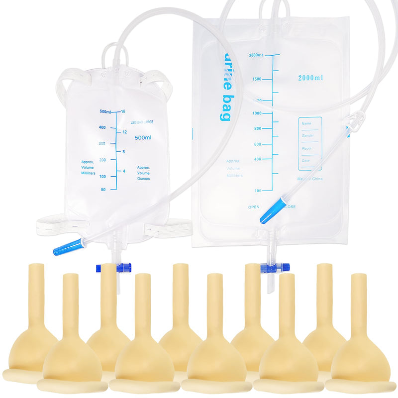 [Australia - AusPower] - External Catheter for Men, 10pcs Condom Catheters External self Sealing Tape Set, 1pcs XL Catheter Leg Bag (500ml), 1pcs Extra Large Catheter Urine Bag (2000ml) (1.38inch/35mm) 1.38inch/35mm 