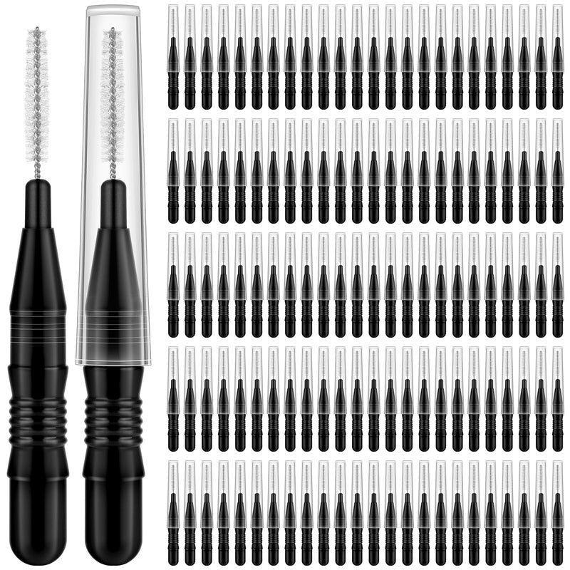 [Australia - AusPower] - 120 Pieces Braces Flossers for Cleaner Interdental Brushes Between Teeth, Toothpick Dental Tooth Flossing with Soft Bristles 360° Bendable Oral Dental Hygiene Flosser Cleaning Tool Black 