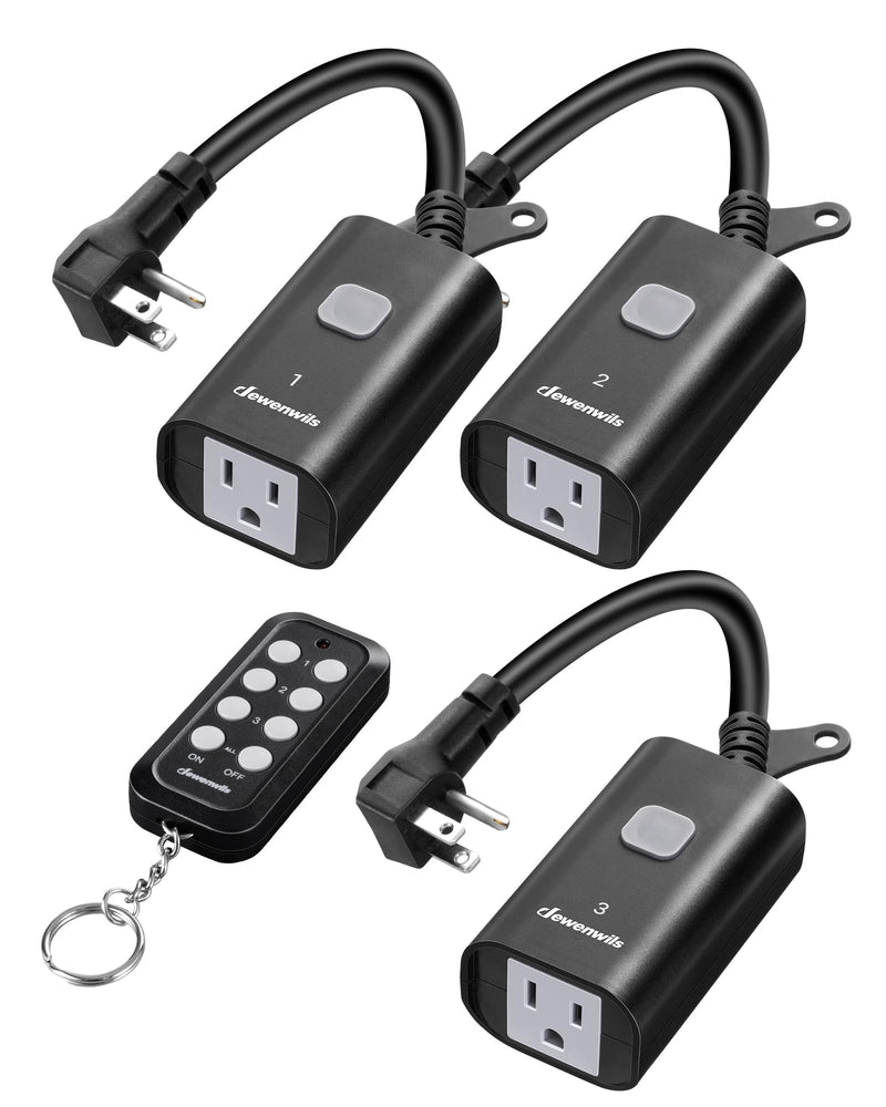 DEWENWILS Outdoor Remote Control Outlet, 15A Wireless Remote Control Switch, 100FT Control Range & 14AWG SJTW Power Cord, Weatherproof for Outdoor Appliances, 1 Remote Control+3 Outlets 3 Outlet Kit