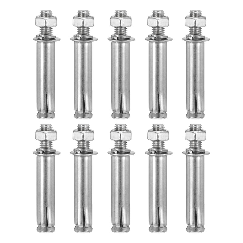 [Australia - AusPower] - 3/8" x 3" Hex Nut Sleeve Anchors - 10Pack - Good for Concrete Dry Brick Block Walls - 304 Stainless Steel - Silver 10 