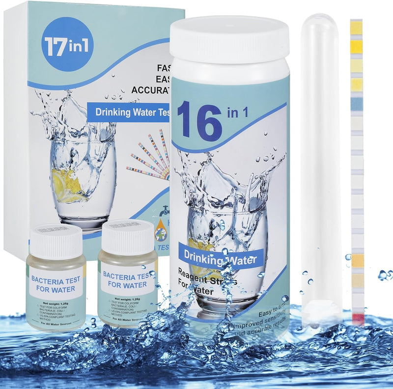[Australia - AusPower] - Complete Water Testing Kits for Drinking Water 100 Strips + 2 Bacteria Tester Kits 17 in 1 Well, Tap, Drinking Water, City Water Testing Strips (100) 