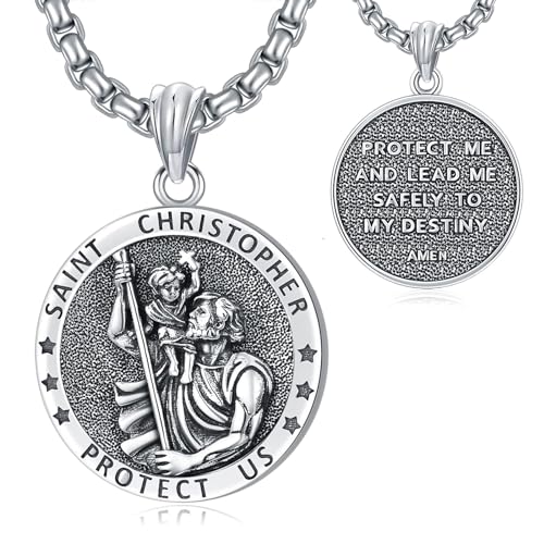 Wasee St Michael/St Christopher Medal Pendant Necklace for Men Religious Amulets Jewelry Gifts with 22"+2" Rolo Chain B01-Saint Christopher