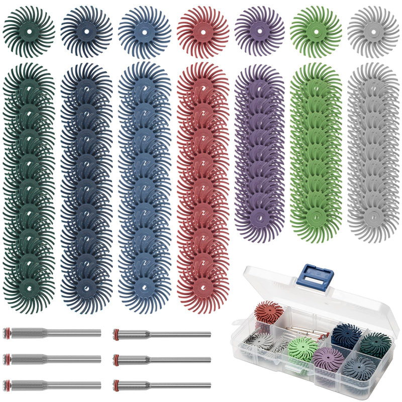 [Australia - AusPower] - 76Pcs 1 Inch Radial Bristle Disc Kit with 1/8" Shank for Rotary Tools,Detail Abrasive Brush for Jewelry Wood Metal Polishing, Bristle Wheel with Grit 80-2500 