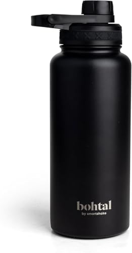 Smartshake Bohtal 960ml/32 oz Insulated Water Bottle, Durable Stainless Steel Water Bottle, Leak Proof Water Bottle, Keep Drinks Hot for 6 Hours, Cold for 12 Hours, BPA-Free, Leak-Proof Lid - Black