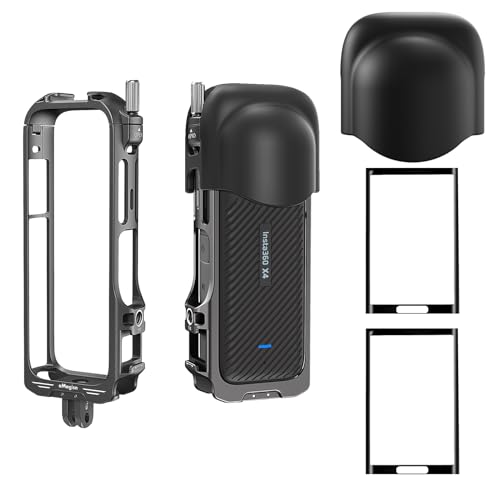 Insta 360 X4 Aluminum Metal Frame Cage Mount Clamp with Silicone Lens Cap Screen Protector for Insta360 X4 X 4 Camera Accessories Kit Multi-use Adapter Case Bag Anti-Scratch Hard Film Cover