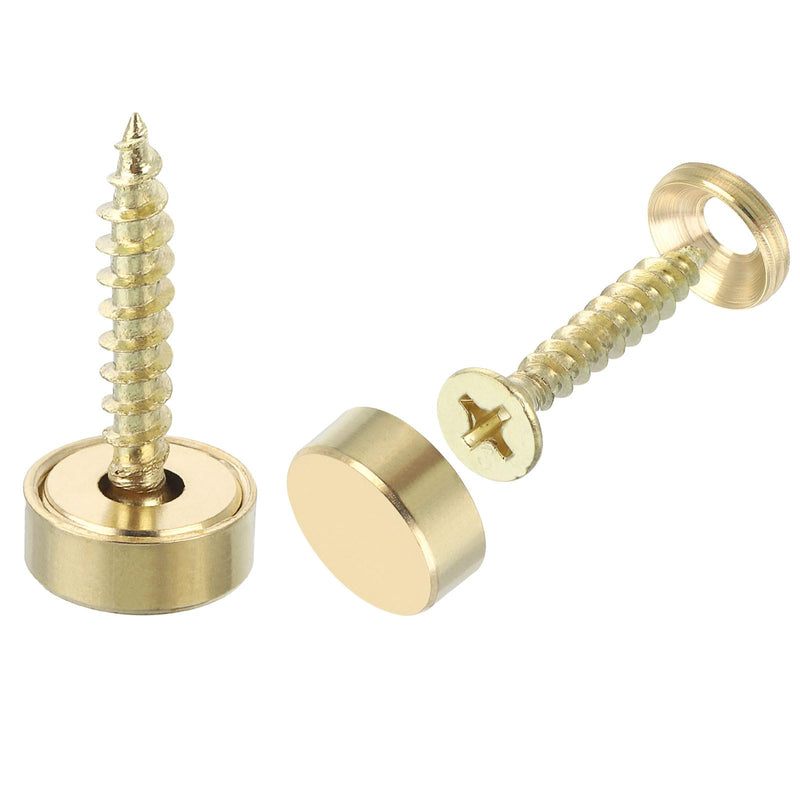 [Australia - AusPower] - uxcell 16Pcs Brass Decorative Screws with Caps, 12 mm Mirror Screws Cover Self-Tapping Screws for Furniture Fixing, Gold 