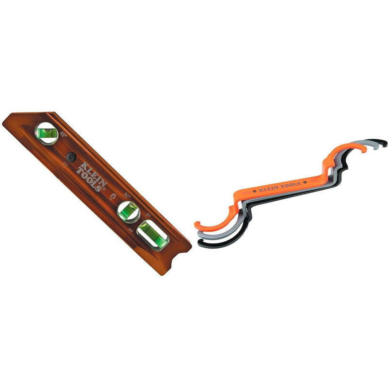 [Australia - AusPower] - Klein Tools 935RBLT 9-Inch Lighted Torpedo Level, 50900R Conduit Locknut Wrench Set with 1/2, 3/4 and 1-Inch Offset Bends, 3-Piece 