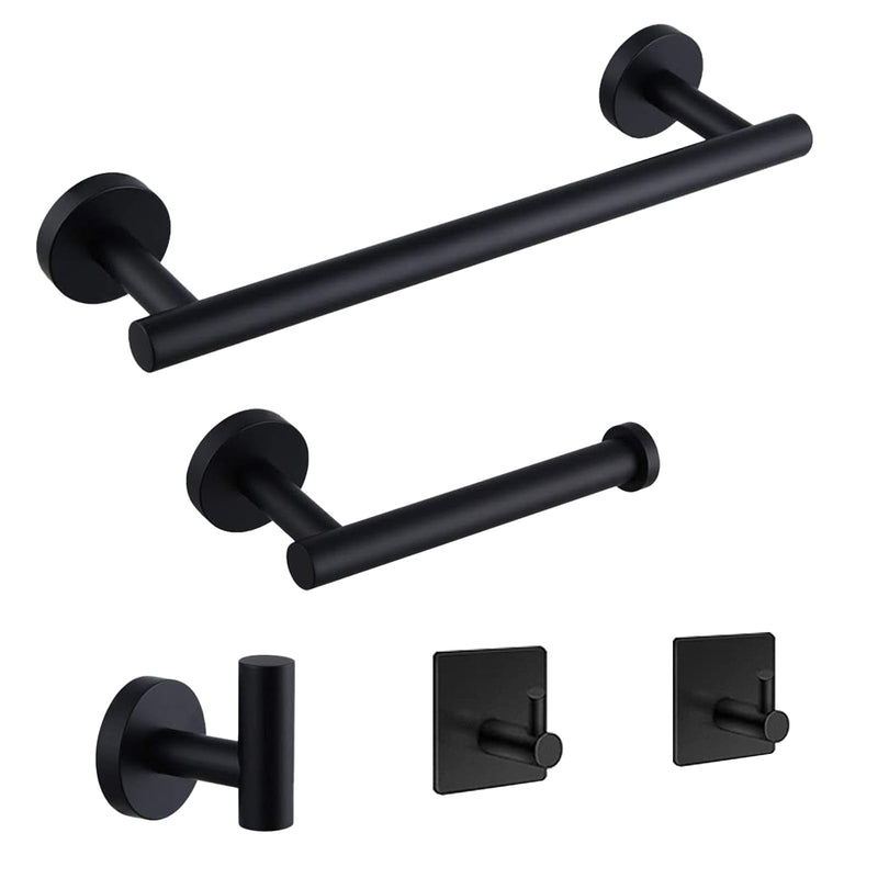 5-Pieces Bathroom Hardware Set, SUS304 Stainless Steel Towel Rack Set, 16" Hand Towel Rack, Toilet Paper Rack, 3 Bathrobe Towel Hooks, Bathroom Accessories, Towel Rack Set(Matte Black) Matte Black
