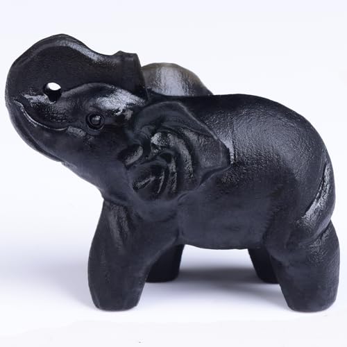 2.1 Inch Black Obsidian Elephant Crystals Decor, Healing Crystal Cute Figurines, Black Elephant Gemstones Decorations Statue, Lucky Reiki Stones in Home Office Meditation Gift for Women Men