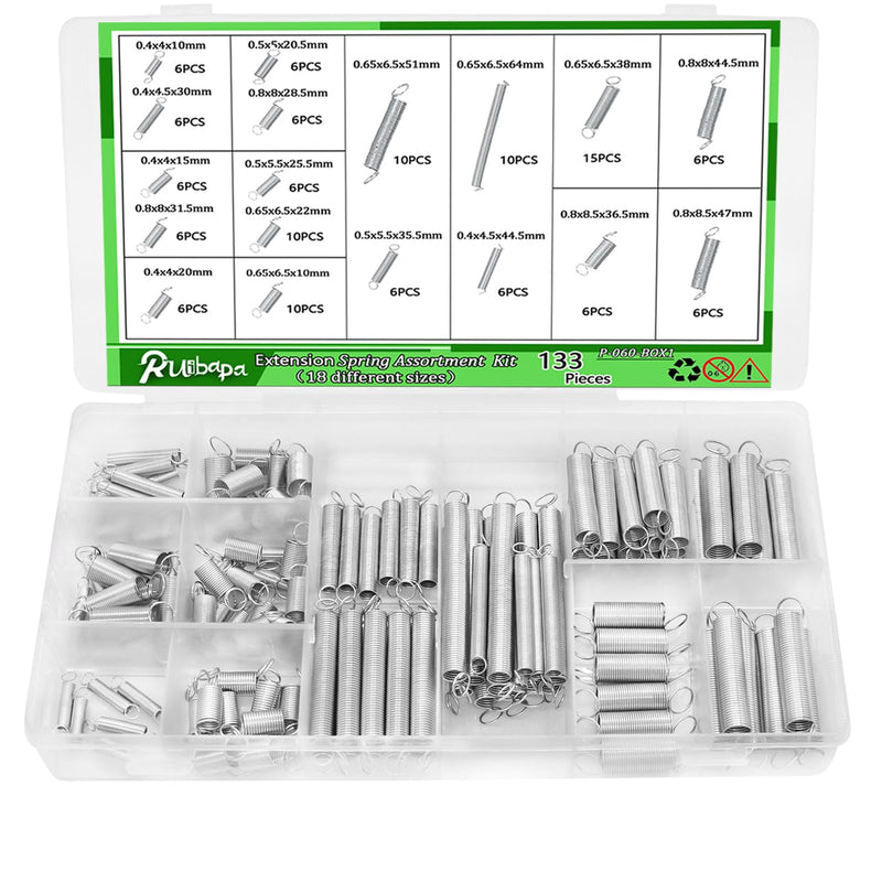 [Australia - AusPower] - 133PCS Extension Spring Assortment Kit 25 Different Sizes Zinc Plated Extension Spring for Home Repairs & DIY 133PCS 
