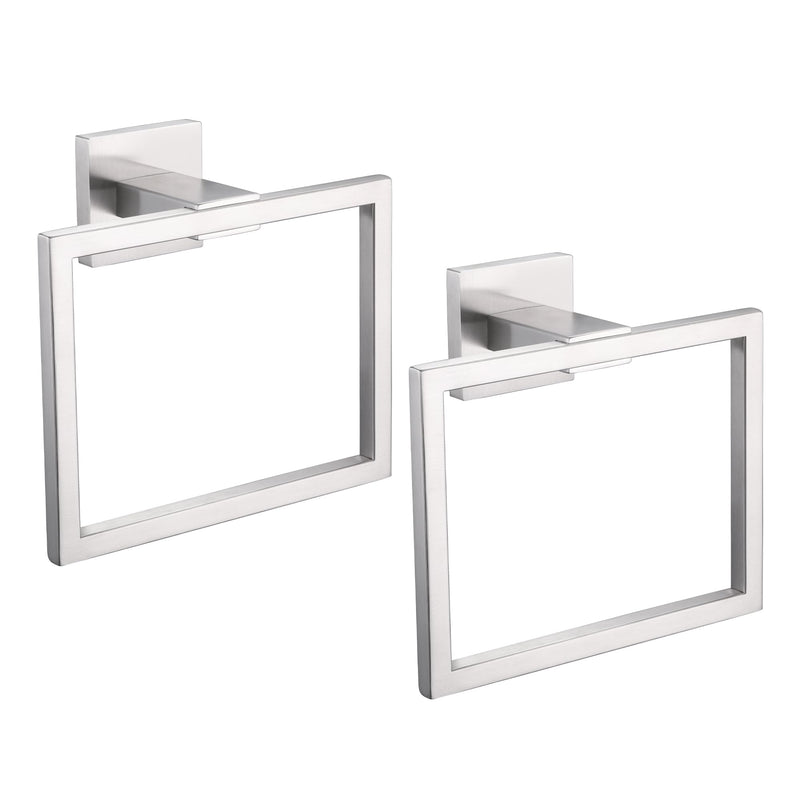 LANC Hand Towel Holder for Bathroom Wall Mount Brushed Nickel Square Hand Towel Rings 2PC Towel Ring for Toilet Bathroom Hardware Accessories Stainless Steel Modern Shower Towel Hanger, A8896BN-P2 2 Pack
