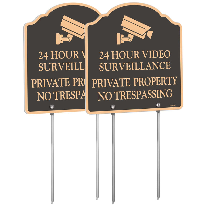 2 Pack 12X12 Inch Large Private Property No Trespassing Sign, Video Surveillance Signs, Reflective, Aluminum, Metal, Weatherproof Up to 7 Years Outdoor, Includes Stakes for Easy Mounting