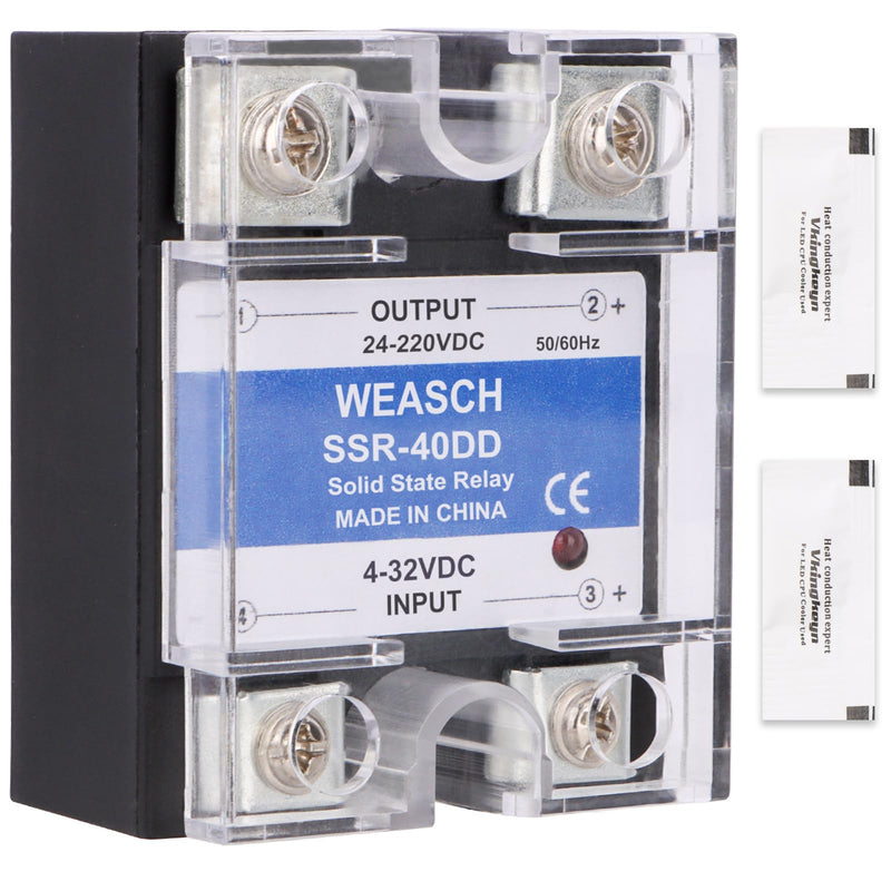 4Pcs Single Phase Solid State Relay, SSR-40DD, DC to DC, Input 4-32VDC to Output 24-220VDC, 40A 50-60Hz (4)