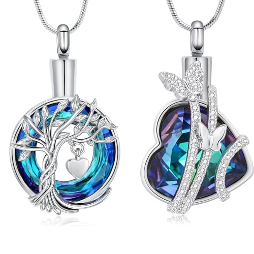 Hearbeingt Teardrop Urn Necklaces for Ashes Tree of Life Memorial Ashes Lockets, Cremation Jewelry Keepsake Pendant for Ashes for Women for Men