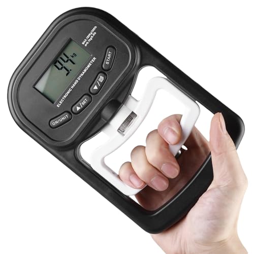 Digital Hand Strength Meter Hand Dynamometer: 396 lb/180 kg Electronic Grip Strength Gauge, LED Display Grip Strength Trainer with USB Charging Cable, Intelligent and Sensitive (Black)