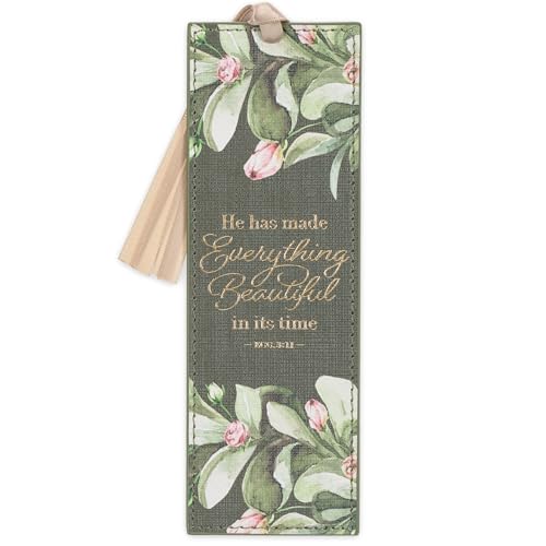 Christian Art Gifts Faux Leather Bookmark for Women: Everything Beautiful Forest Green/Everything Beautiful