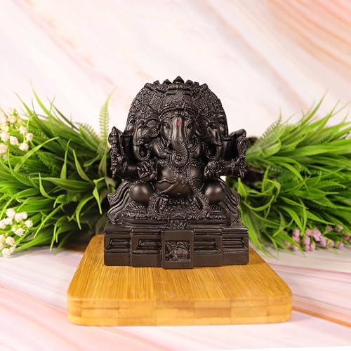 Spillbox Natural Black Unpolished Karungali Wood Ganesh Idol | Original Ebony Wood | Gift | Ganapati Murti | Ganesha Statue for Home Decor | Tabletop for Pooja | Puja - Karungali Panchamuga Vinayagar
