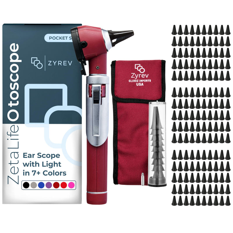 [Australia - AusPower] - Zyrev ZetaLife Otoscope Set with 150 Extra Disposable Specula Tips, Maroon 