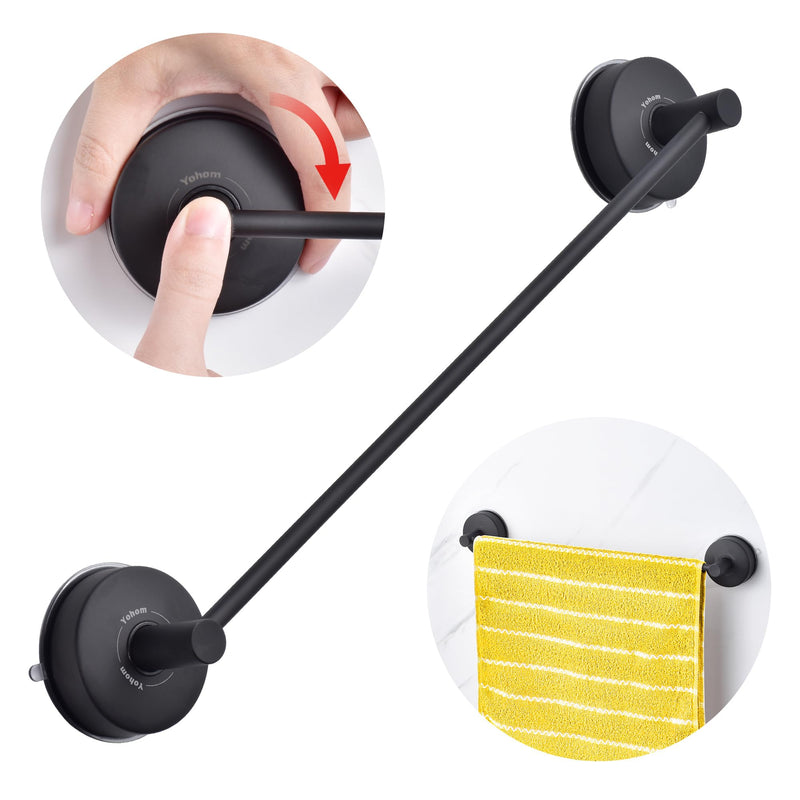 YOHOM Suction Cup Towel Bar for Shower 17 Inch Stainless Steel Bathroom Towel Rack Suction Washcloth Holder Vacuum Hand Towel Bar for Glass Shower Door Matte Black 17inch-black