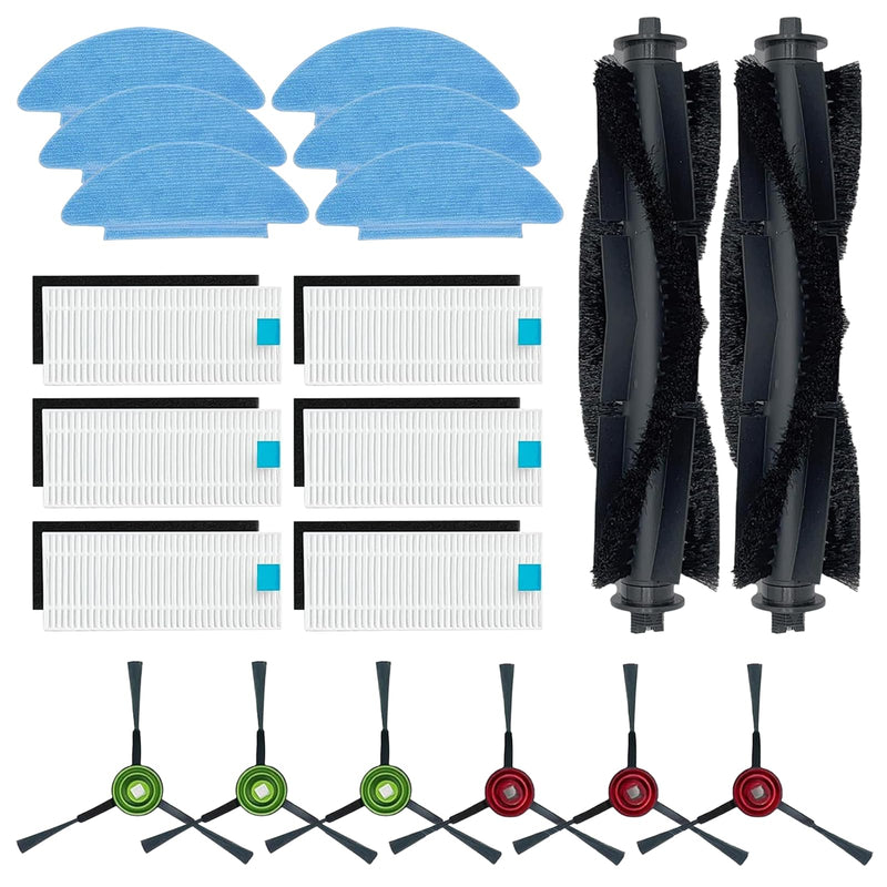 20 Pack Replacement Parts Compatible with Tikom L9000, L8000, Lubluelu SL60D, Laresar L6 Nex, Honiture Q6 SE Robot Vacuum Cleaner Accessories, 2 Main Brush, 6 Side Brush, 6 Hepa Filter, 6 Mop Pad