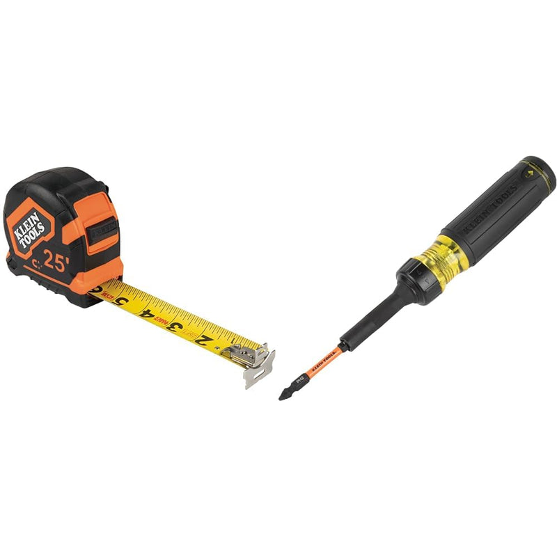 [Australia - AusPower] - Klein Tools 25-Foot Tape Measure and 13-in-1 Ratcheting Screwdriver Set with 6 Double-Ended Tips 