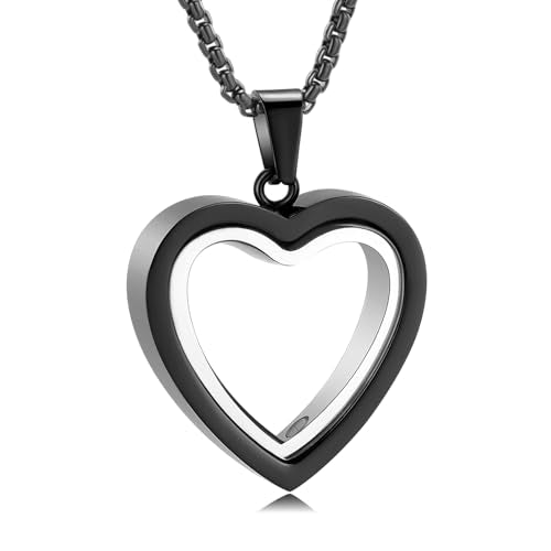Cremation Jewelry Glass Urn Necklace for Ashes Heart Stainless Steel Ashes Pendant for Women Men Keepsake for Jewelry Memorial Lockets for Ashes black