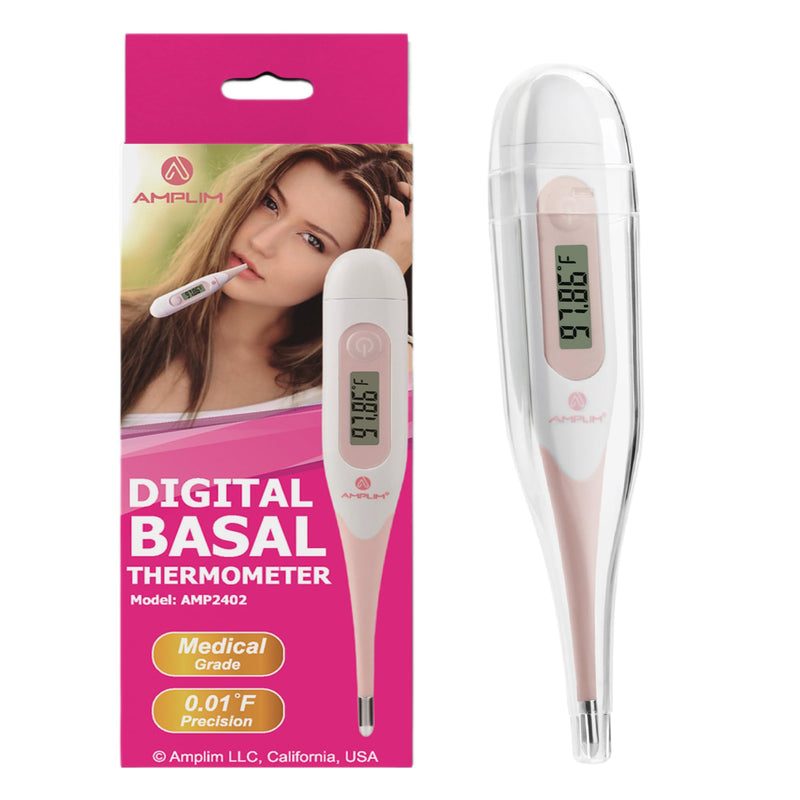 [Australia - AusPower] - Amplim Digital Basal Thermometer, Medical Grade Accurate BBT for Ovulation Tracking, 1/100th Degree High Precision Fertility Prediction, 60-Sec Read, Memory Recall, Flexible Waterproof Tip – Pink 