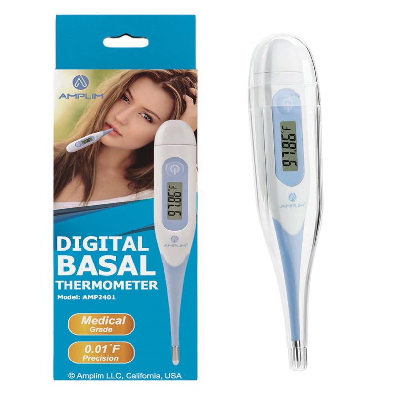 [Australia - AusPower] - Amplim Digital Basal Thermometer, Medical Grade Accurate BBT for Ovulation Tracking, 1/100th Degree High Precision Fertility Prediction, 60-Sec Read, Memory Recall, Flexible Waterproof Tip – Blue 