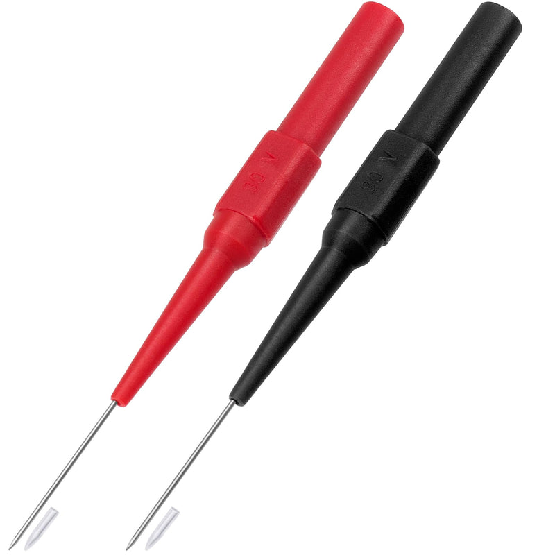 [Australia - AusPower] - OIIKI 2Pcs 0.7mm Test Probe Pins, Non-Destructive Insulation Wire Piercing Needle, Stainless Steel Back Probe Pins, Super Tip Multimeter Probes for Banana Socket Plug, Car Tester (Black&Red) 