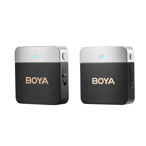 BOYA Wireless Lavalier Microphone 2.4GHz Duan Channel Wireless Micrrophone System with Transmitter and 1 Receiver for Camera iPhone Android Phone Video Recording YouTube Vlog Live Streaming (BY-M1V1) BY-M1V1