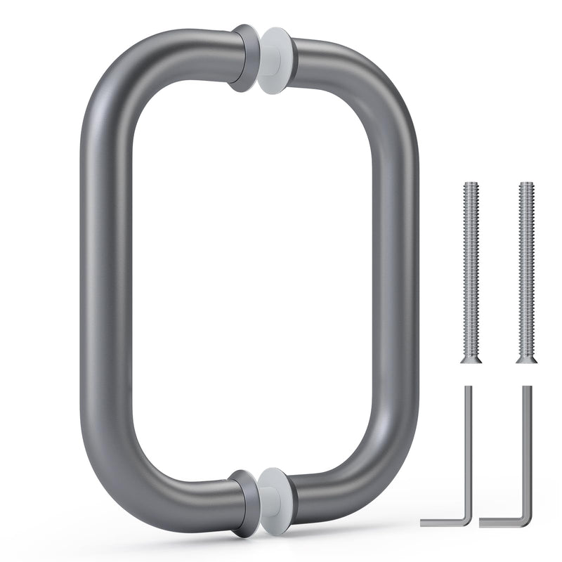 Ranbo Electroplating Grey 6" （CTC） Tubular Back-to-Back Shower Door Handle，Heavy-Duty 1.0mm Thick 304 Stainless Steel, for 1/4"- 1/2" Thick Glass and 1-3/8" - 2-1/6" Thick Wooden or Metal Doors 6 Inch