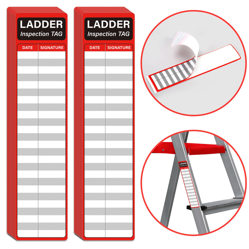 [Australia - AusPower] - 120Pcs Ladder inspection stickers Red safety stickers for ladders Self adhesive ladder inspection tags Maintenance labels for Industrial Commercial Public or Private environments (8.5 x 2 Inch) 