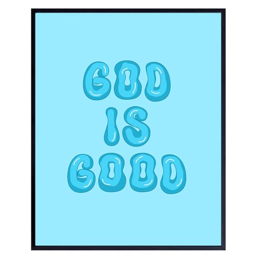 God is Good Spiritual Home Decor - Blue 70s Retro Style Religious Decorations Christian Decor - Christian Gifts for Women - Indie Room Art - Cute Y2k Room Artwork - Preppy Wall Print - Trendy Wall Art