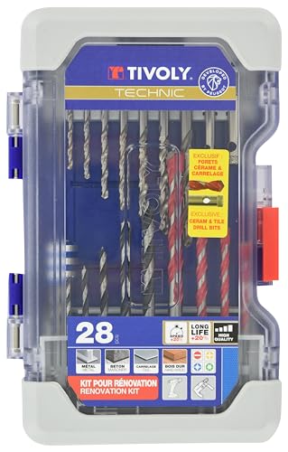 TIVOLY 28-piece metal, concrete and wood drill bit set with quick-change screwdriver bit holder