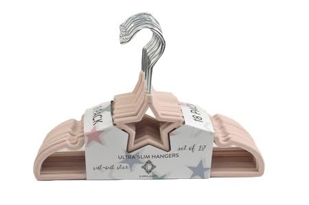 18 Pack Premium Pink Star Velvet Baby Clothes Hangers, Non-Slip 360 Degree Toddler and Kids Clothes Felt Hangers for Baby Closet