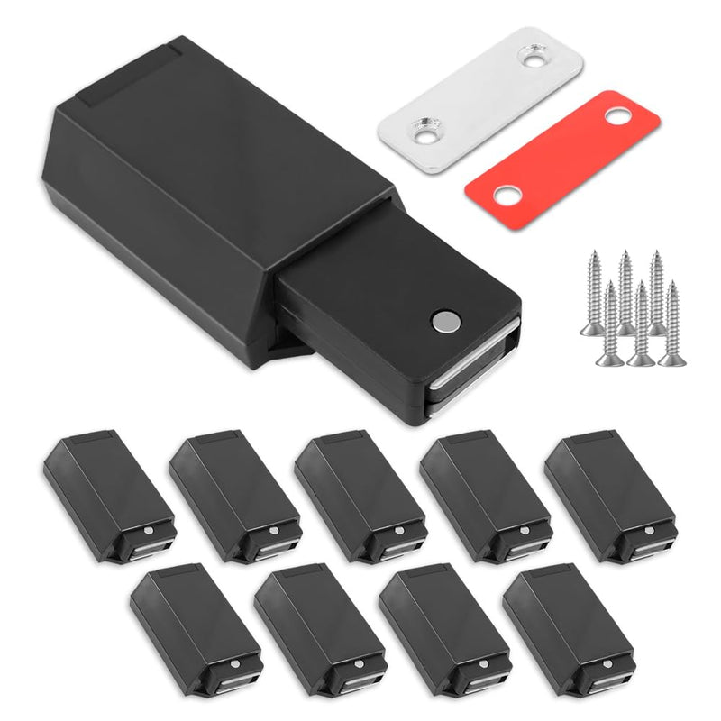 Heavy Duty Push to Open Door Latch, 10 Pack Black Magnetic Push Latches, Hidden Push Touch Latch Hardware for Push to Open Cabinet, Magnetic Door Catch for Drawer Wardrobe Door